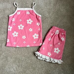 Pink Floral Tank Top and Skirt Set